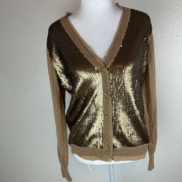 Jones New York cardigan sweater size M sequined button v neck Tan Color NWT - Picture 9 of 9